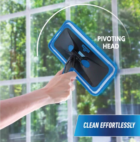 Vista 5 de Unger Kit profesional de limpieza de ventanas interiores ProClean con poste de 2 pies, herramienta de lavado con cabezal giratorio para esquinas