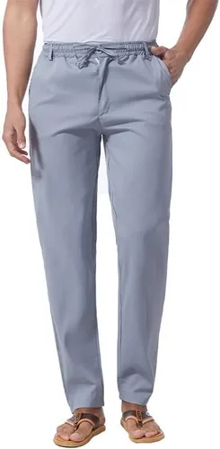 Vista 10 de Pantalones casuales de lino de algodón para hombre, pantalones sueltos de playa, pantalones largos de yoga ligeros