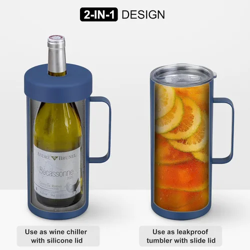 Vista 2 de MAXSO Vaso enfriador de vino de 42 onzas, regalo para los amantes del vino, cubo aislado al vacío de acero inoxidable 2 en 1, taza portátil