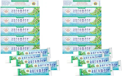 Vista 5 de Auromere Pasta dental ayurvédica de hierbas, menta fresca, vegana, natural, sin OMG, sin fluoruros, sin gluten, con neem y peelu (4.16 onzas)