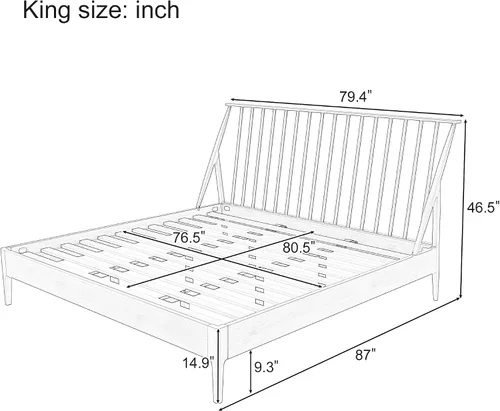 Vista 3 de JIVOIT Cama de plataforma de tamaño King con cabecera de 46.5 pulgadas de alto, marco de plataforma de madera de bambú maciza con listones de madera