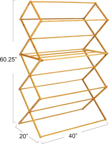 Vista 2 de Household Essentials Estante plegable de secado de ropa de bambú de gran tamaño, estante de lavandería de lujo con 11 clavijas, respetuoso