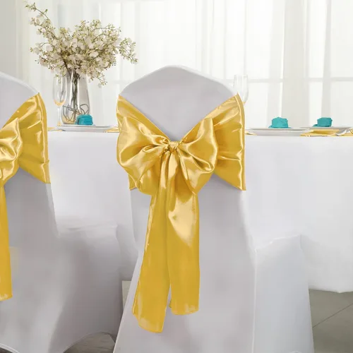Vista 3 de Horbaunal Paquete de 12 Caminos de Mesa de Satén Amarillo Dorado de 12 x 108 Pulgadas, Caminos de Mesa Suaves para Bodas, Banquetes, Fiestas