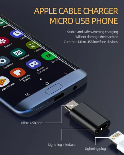 Vista 2 de Micro USB macho a Lightning hembra, paquete de 3 adaptadores de carga compatibles con Galaxy S6 Edge S7 Active Nexus Note 5 LG Android Power Cable
