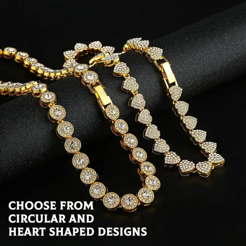 Vista 7 de Cadena de tenis de diamantes agrupados de doble capa, collar de cadena cubana de Miami para mujer, collar de cadena de corazón helado, regalo