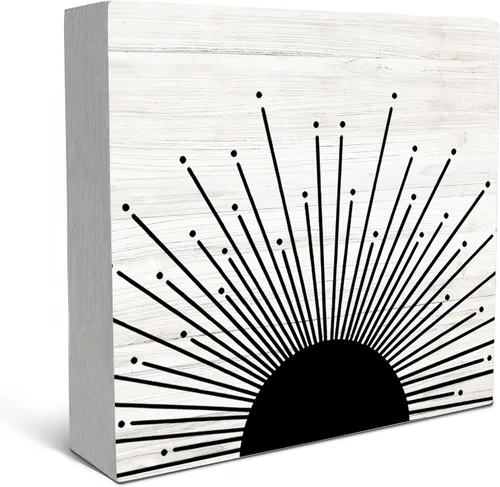 Vista 7 de SRADMO Letrero abstracto bohemio de madera rústica, decoración de escritorio con diseño de amanecer y amanecer, puesta de sol, sol, sol, sol, sol