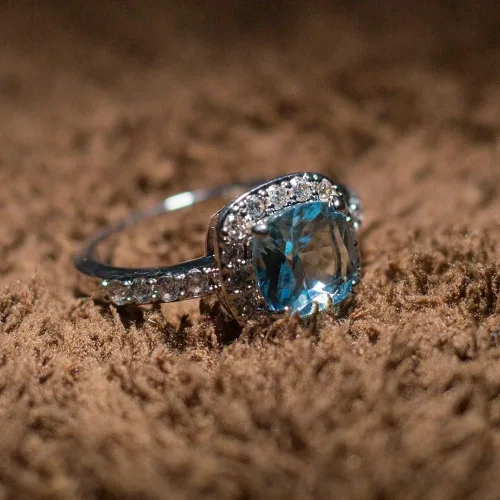 Vista 4 de Anillos cuadrados CZ de la colección Impression para boda, fiesta, cócteles, clásico, de moda Azul Aqua
