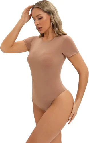 Vista 7 de SHAPERX Body tipo body Hugging para mujer, suave cuello redondo, traje de tanga