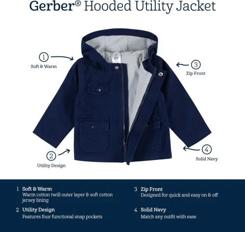 Vista 6 de Gerber Chaqueta de sarga de algodón con capucha para bebé (niño pequeño)