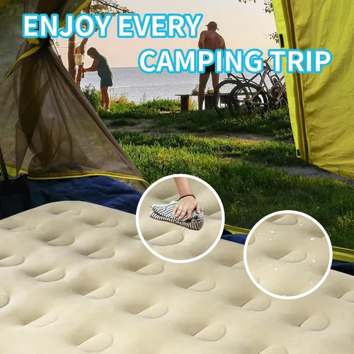 Vista 4 de Colchón de aire tamaño individual con bomba de inflado rápido, colchón inflable de parte superior ondulada, cama de aire duradera para el hogar