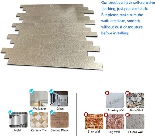 Vista 3 de 10 hojas de azulejos despegar y pegar para salpicadero de cocina, azulejos de mosaico autoadhesivos, para pegar en tocadores de baño, decoración
