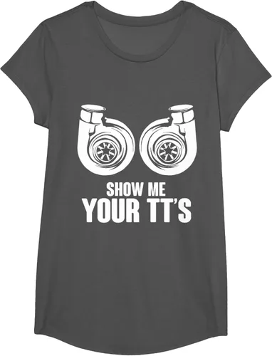 Vista 30 de Funny Show Me Your TT's Twin Turbo Car Racing Camiseta, Negro, S