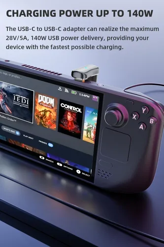Vista 2 de AreMe - Adaptador USB C de ángulo de 180 grados, 2 unidades, color gris Adaptador tipo C macho a hembra 20Gbps PD 140W para Steam Deck, Switch