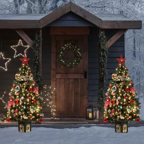 Vista 7 de GarveeHome Árbol de Navidad artificial de fibra óptica de 4.5 pies, árbol de Navidad artificial en maceta preiluminado con 300 luces LED, 8 modos