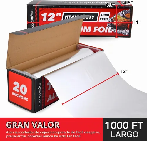 Vista 2 de Stock Your Home Rollo de papel de aluminio resistente, 1000 pies x 12 pulgadas de ancho, rollos de papel de aluminio antiadherente, papel