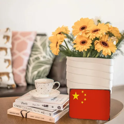 Vista 5 de Letrero retro de China, bandera patriótica de país, decoración de pared de metal, bandera de China, letreros de metal para el hogar, dormitorio