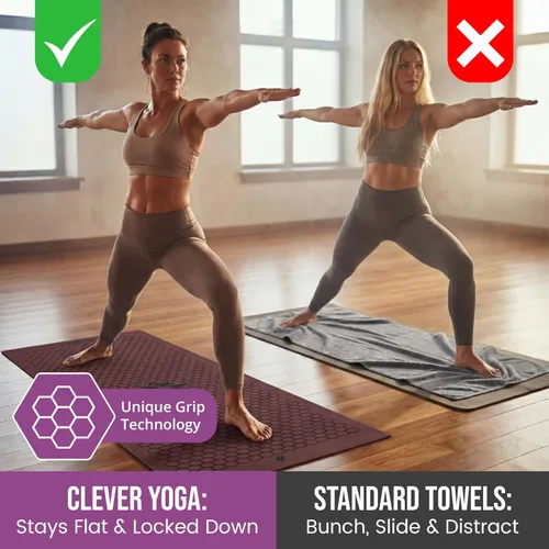 Vista 2 de Clever Yoga Toalla para esterilla de yoga caliente, agarre antideslizante para yoga caliente, absorbe el sudor, agarre de silicona de panal, se