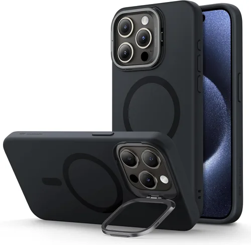 Vista 23 de ESR Funda para iPhone 14 Pro Max, Compatible con Funda de Silicona MagSafe con Soporte, Protección de Grado Militar, Soporte Integrado para Guardar