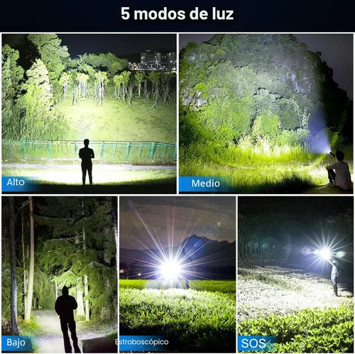 Vista 5 de Linterna recargable de 99,000 lúmenes altos, paquete de 2 linternas recargables superbrillantes para el hogar, luz LED de larga duración de 15 horas