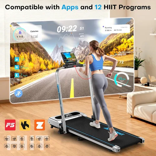 Vista 2 de Cinta de correr plegable 5 en 1, cintas de correr de 7.5 MPH para el hogar con aplicación compatible, cinta de correr con 10% de inclinación, unidad