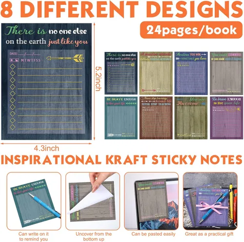 Vista 2 de Outus Juego de 72 Piezas de Regalo Inspiracional, Blocs de Notas Motivacionales con Bolígrafos, Lindas Notas Adhesivas, Bolígrafos Positivos