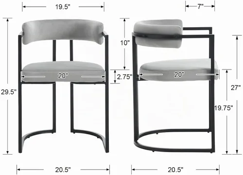 Vista 2 de Juego de 2 sillas de comedor de terciopelo gris, sillas de comedor modernas con respaldo cómodo, silla de comedor tapizada, sillón decorativo