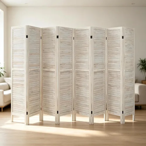Vista 12 de 6 Panel Wooden Room Divider,67" Tall Folding Privacy Screen,Whitewashed Whitewashed 6 Panel