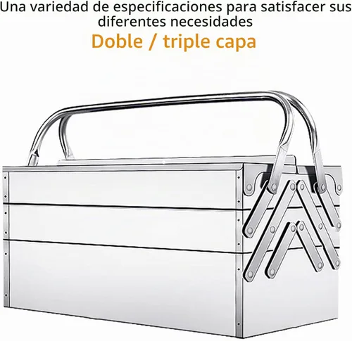 Vista 6 de Caja de herramientas de metal portátil, caja de almacenamiento plegable de acero inoxidable de 3 capas con 5 bandejas, organizador de herramientas