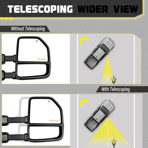 Vista 3 de Juego de espejos de remolque compatibles con Ford F250, F350, F450 y F550, modelos 1999 a 2016, espejos laterales de remolque para camiones Super