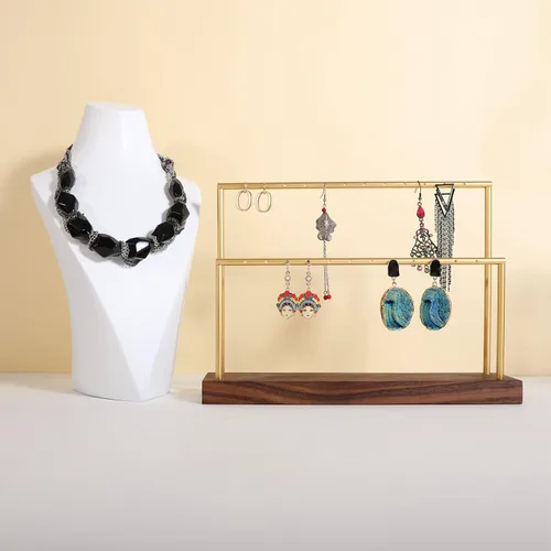 Vista 5 de GemeShou Organizador de aretes de madera para niñas, exhibición de aretes de nogal y soporte para exhibición de boutique, organizador