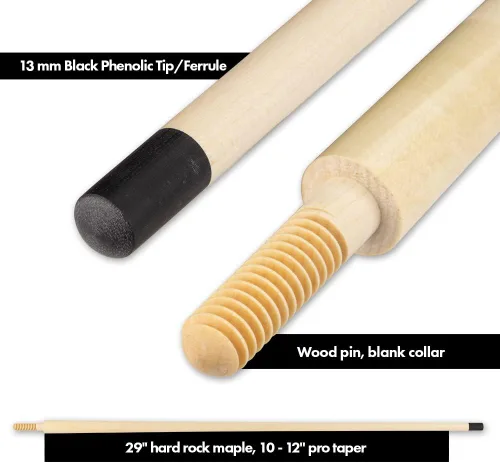 Vista 4 de Elite ELBKRS Break Pool Cue - Arce Birdseye, chapas negras y puntos de palisandro