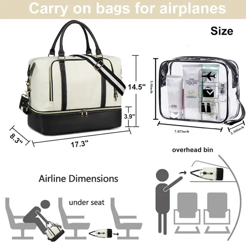Vista 29 de CAMTOP - Bolsa de viaje de fin de semana para mujer, bolsa de lona con espacio para laptop de15.6 pulgadas