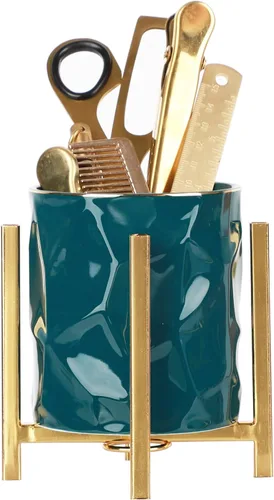 Vista 13 de Planet Pencil Cup Sturdy Metal Frame with White Ceramic Pen Holder For Desks and kitchen Appliance Holders