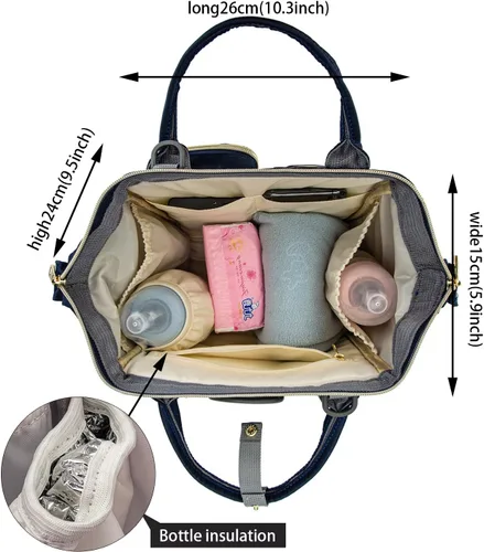 Vista 7 de Lmbabter Bolsa de pañales para bebé, impermeable, multifuncional, mini bolsa de pañales inteligente con bolsillo aislado para exteriores, Azul