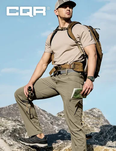 Vista 7 de CQR - Pantalones tácticos para hombre Quick Dry, resistentes al agua, pantalones de trabajo ligeros elásticos, para senderismo y actividades al aire