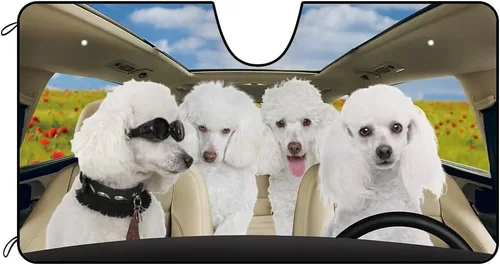 Vista 12 de Parasol Schnauzer para parabrisas delantero de automóvil con el mar de flores, parasol para parabrisas de vehículo, reflector de rayos UV, protector