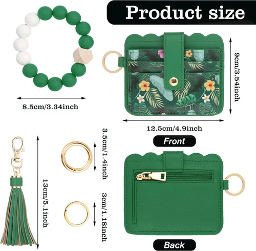 Vista 3 de Llavero tipo cartera para mujer, tarjetero RFID con llavero, llavero de bolsillo para tarjetas de borla para mujer