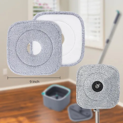 Vista 7 de True & Tidy Paquete de 2 almohadillas de microfibra extra gruesas de 9 pulgadas para mopa SPIN-800 TrueClean y cubo cuadrado, compatible con M16