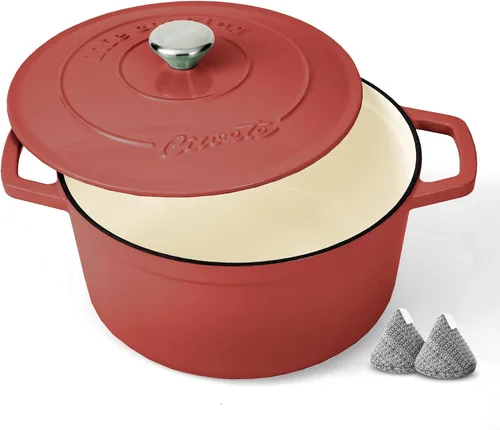 Vista 9 de Ciwete - Olla de horno holandés de hierro fundido esmaltado, 4.4 cuartos de Rosa claro