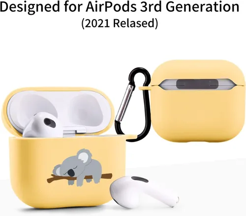 Vista 2 de Bonita funda de koala para dormir compatible con AirPods 3 con llavero, diseño de animales de dibujos animados, funda de TPU suave para AirPods 3