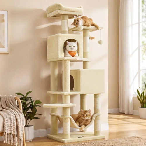 Vista 22 de Feandrea Cat Tree, 59.5-Inch Tall Cat Tower, Multi-Level Condo, Smoky Gray Gris ahumado (Smoky Gray)