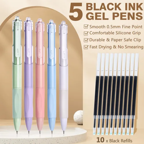 Vista 6 de 62 piezas de suministros escolares estéticos con lindo estuche de lápices, resaltadores en colores pastel, bolígrafos de gel de tinta negra, lápices