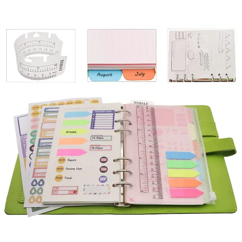 Vista 23 de HXRTANGS A5 Refillable Notebook, Ring Binder Journal Personal Organizer with Lined Paper + Planner Stickers + Subject Dividers + Index Tabs +