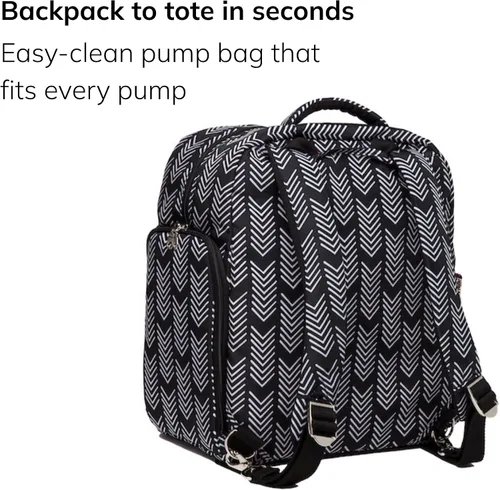 Vista 2 de Bolsa Kelly con extractor de leche Sarah Wells, color blanco y negro Fits All Pumps, Hospital-Grade Pumps, XL Insulated Pocket, Laptop Sleeve