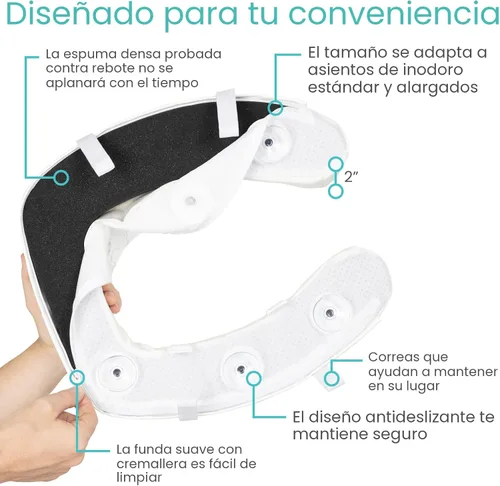 Vista 6 de Vive - Asiento elevador para inodoro con cojín para personas mayores - Ajuste universal - Asiento elevado para inodoro con espuma de alta densidad
