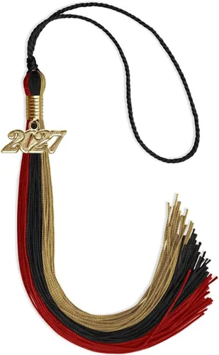 Vista 52 de Endea - Borla de graduación de triple color con gota de fecha dorada (negro/dorado/granate, 2020)