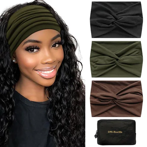 Vista 15 de S&N Remille Diademas Anchas para Mujeres, Banda para el Cabello Grande, Diadema Elástica Antideslizante con Nudo Trenzado, Accesorios para Yoga