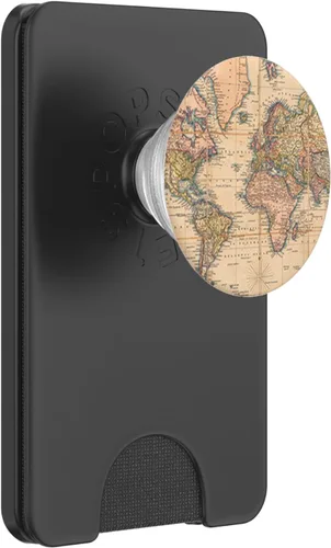 Vista 7 de PopSockets - Fondo de viaje para teléfono y tableta, diseño de mapa del mundo vintage, Negro