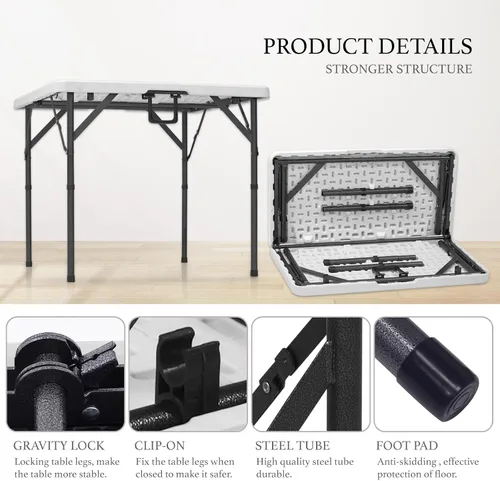 Vista 6 de AJP Distributors Mesa plegable portátil de plástico de 3 pies 34 pulgadas, parte superior resistente con asa de transporte, interior y exterior