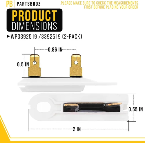 Vista 2 de PartsBroz WP3392519 3392519 Fusible térmico para secadora G4AP0500 TF091C (paquete de 2) - Fusible térmico para secadora de hidromasaje, fusible